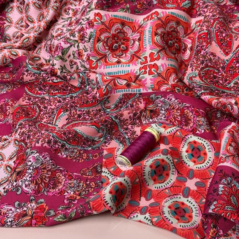 vintage-patchwork-berry-viscose-twill-fabric Vintage Patchwork Berry Viscose Twill Fabric