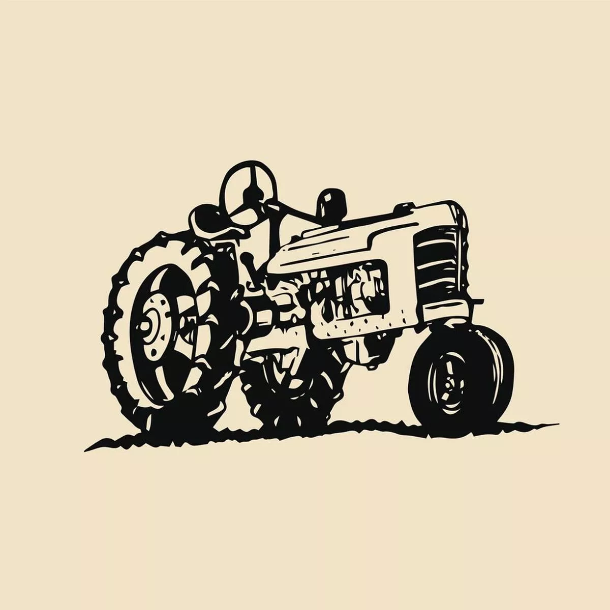 Vintage Sketched Tractor Fabric Panel – Variation 1