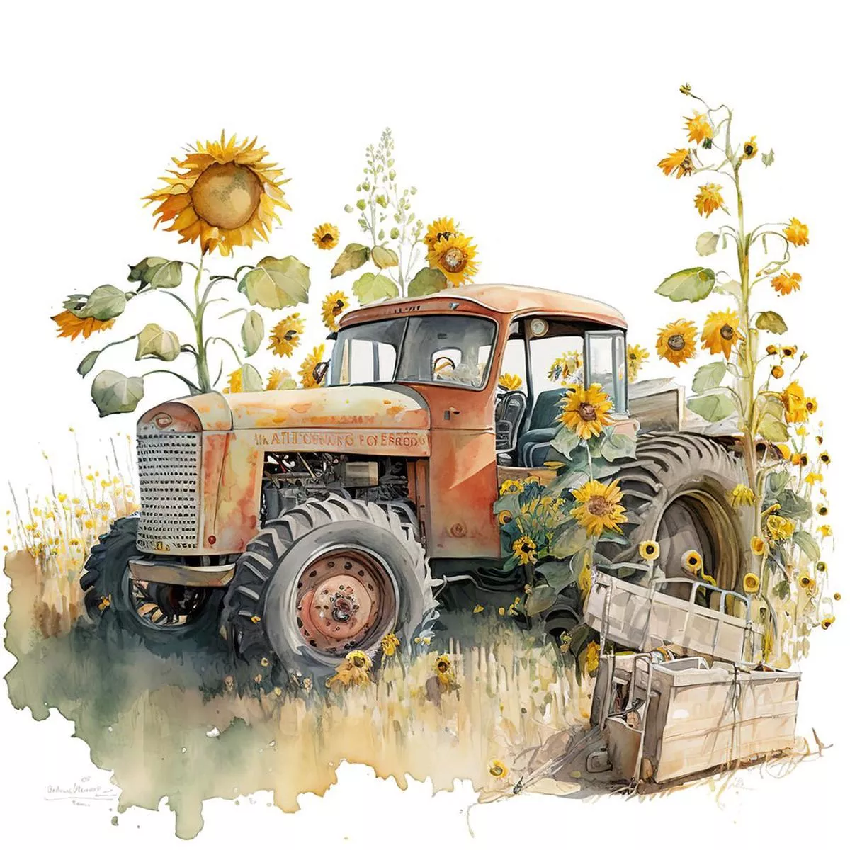 vintage-tractor-sunflowers-5-fabric-panel Vintage Tractor & Sunflowers #5 Fabric Panel