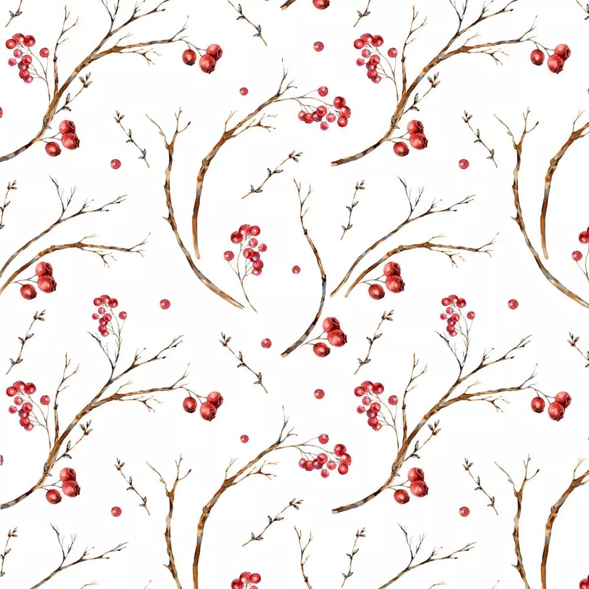 Vintage Tree Branches & Berries Fabric – White