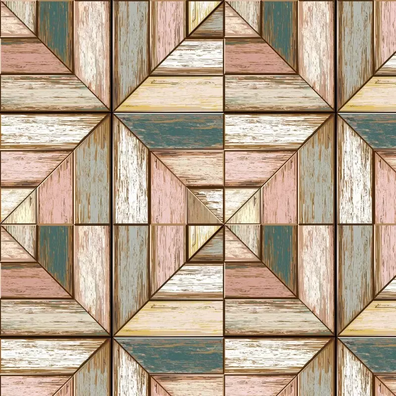 Vintage Wooden Block Pattern Fabric – Multi