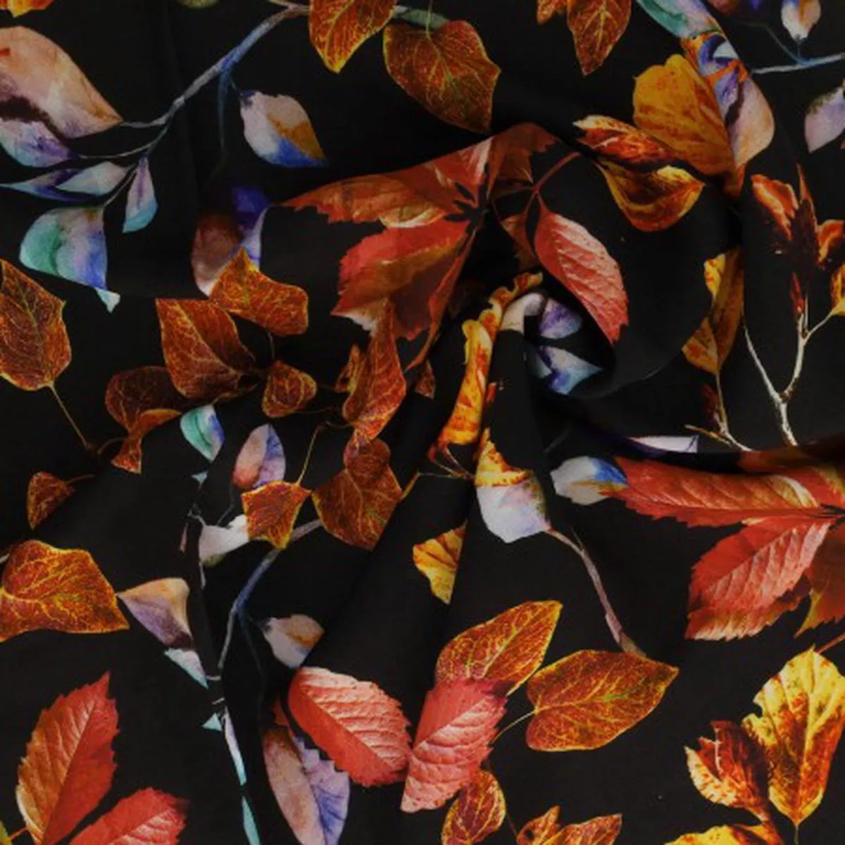Viscose autumn leaves on black background (Price for 10cm)