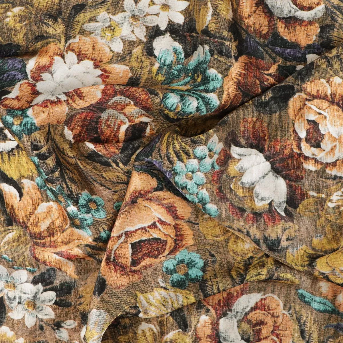 viscose-satin-floral-tapestry-brown Viscose Satin – Floral Tapestry – Brown