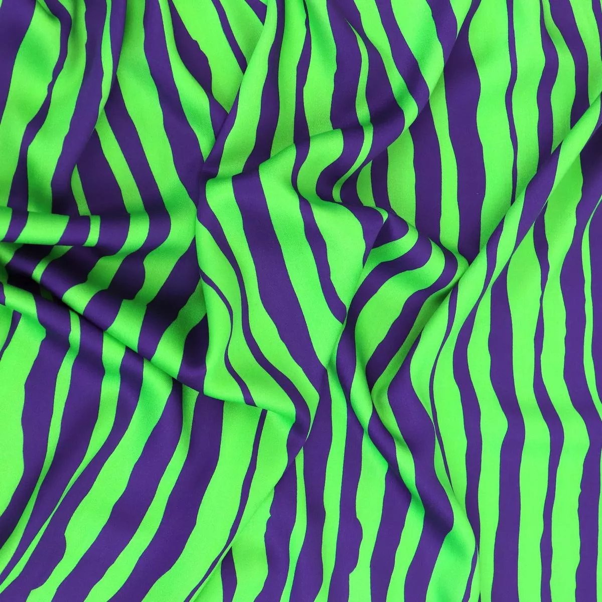 Viscose Satin – Irregular Stripe – Green + Purple – SECONDS