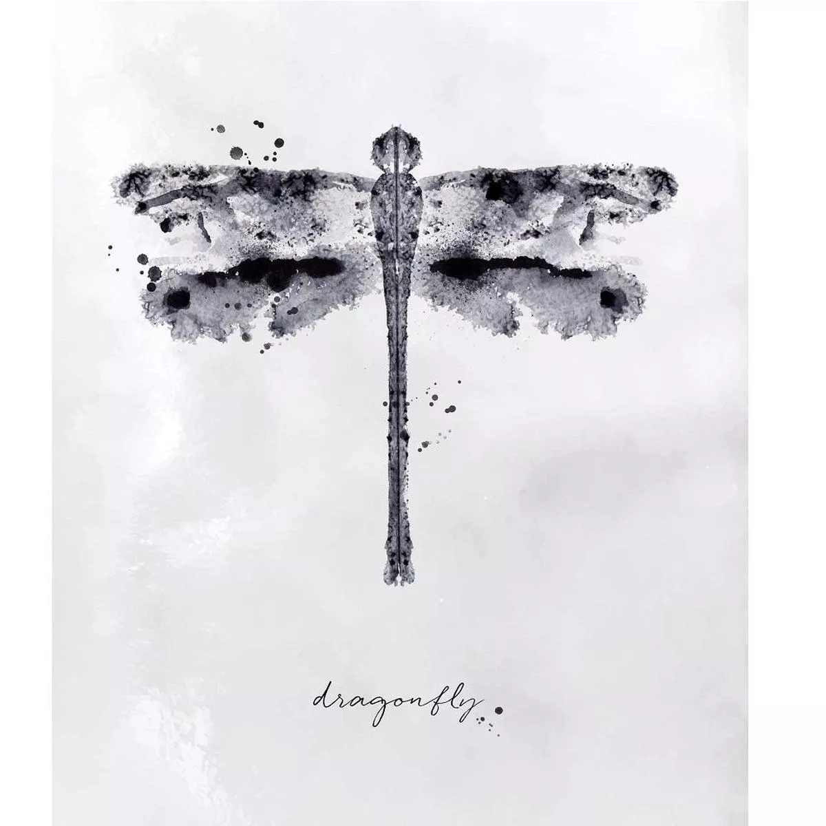 watercolor-dragonfly-fabric-panel-black-white Watercolor Dragonfly Fabric Panel – Black & White