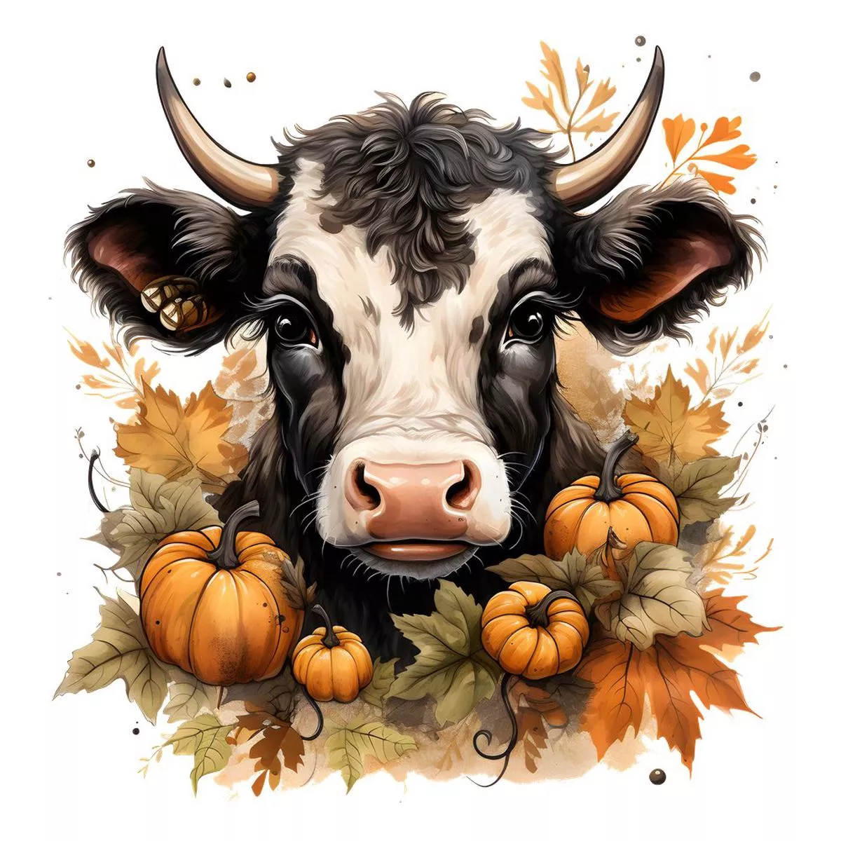 watercolor-fall-cows-portrait-3-fabric-panel Watercolor Fall Cows Portrait #3 Fabric Panel