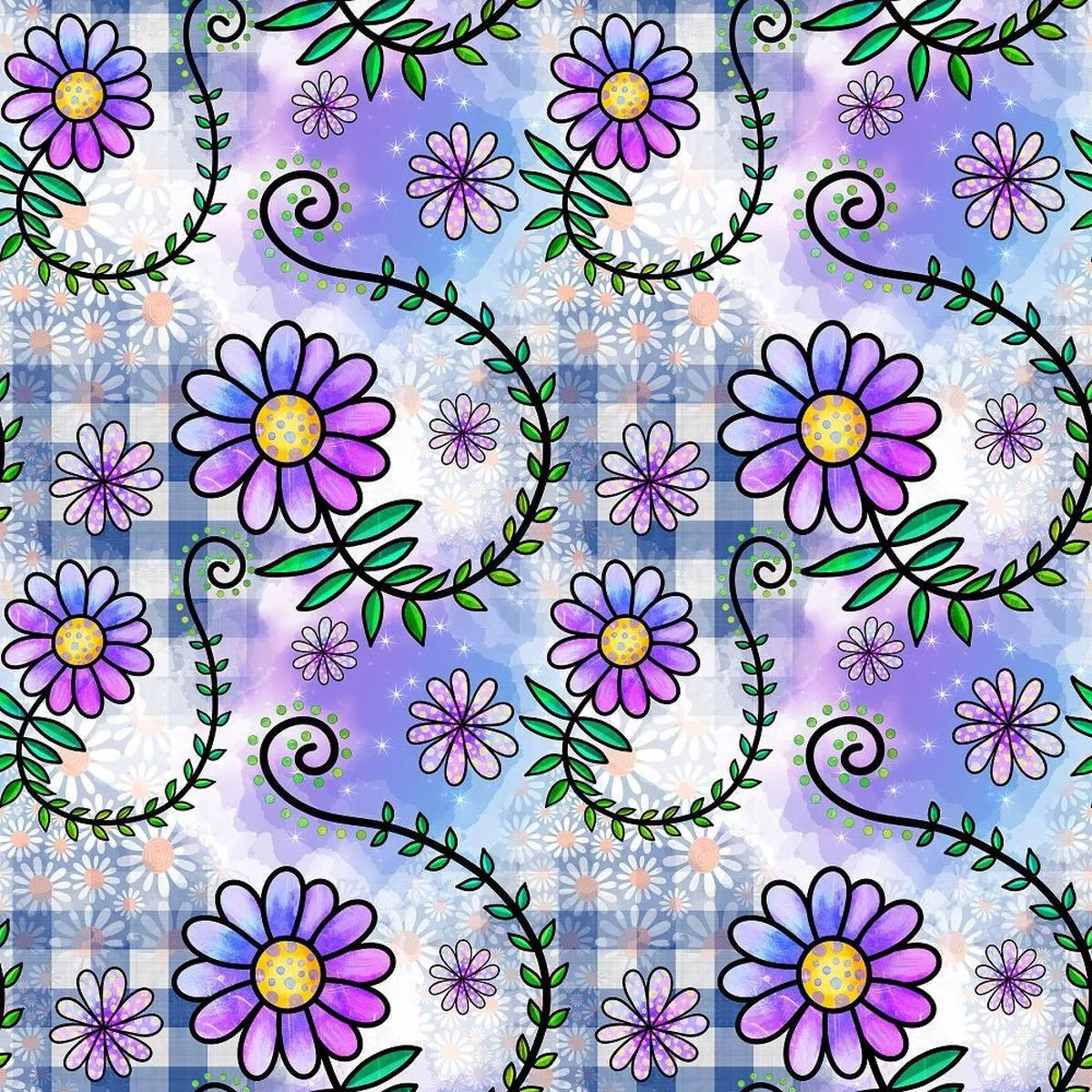Watercolor Floral Collage #5 Fabric