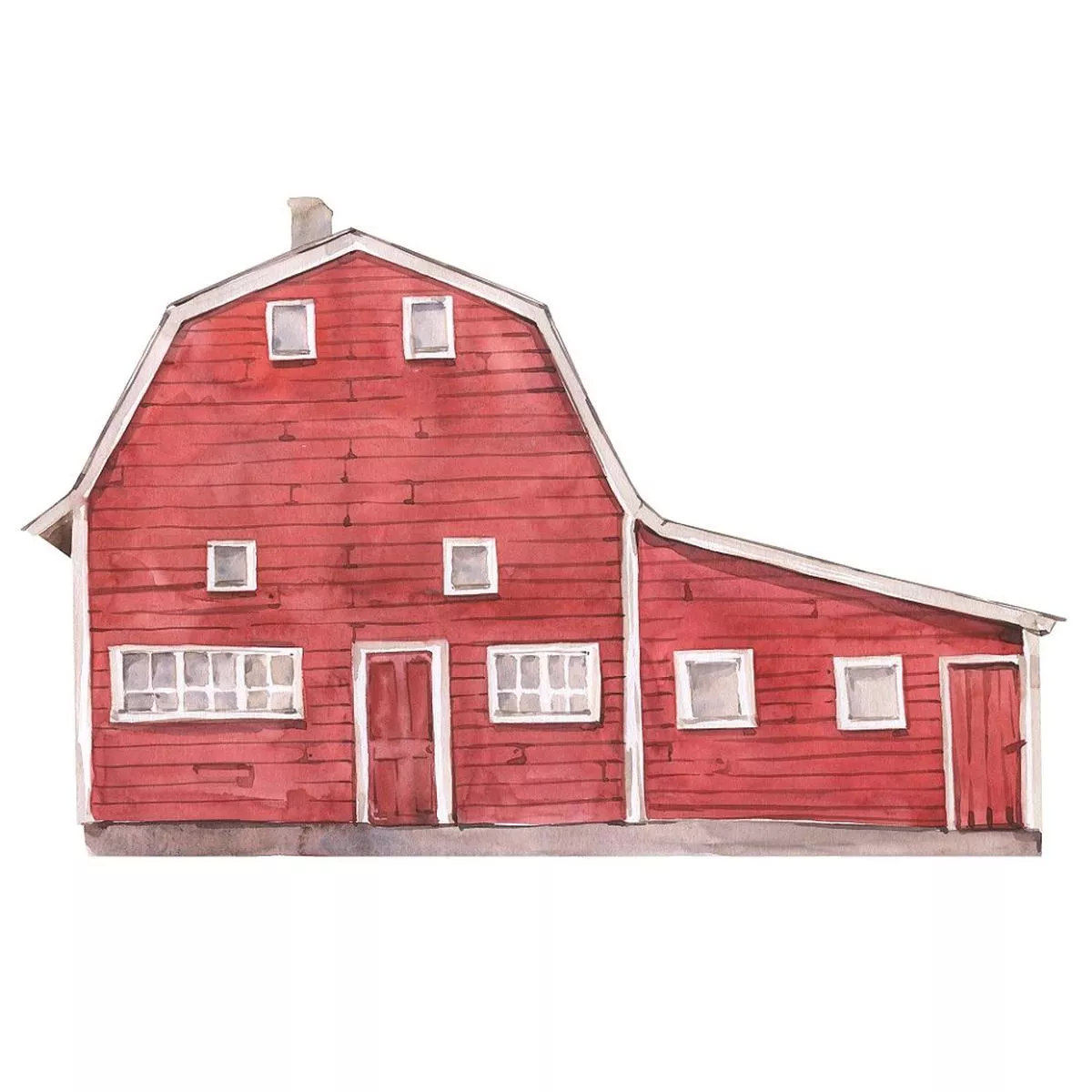 Watercolor Large Barn Fabric Panel – Red