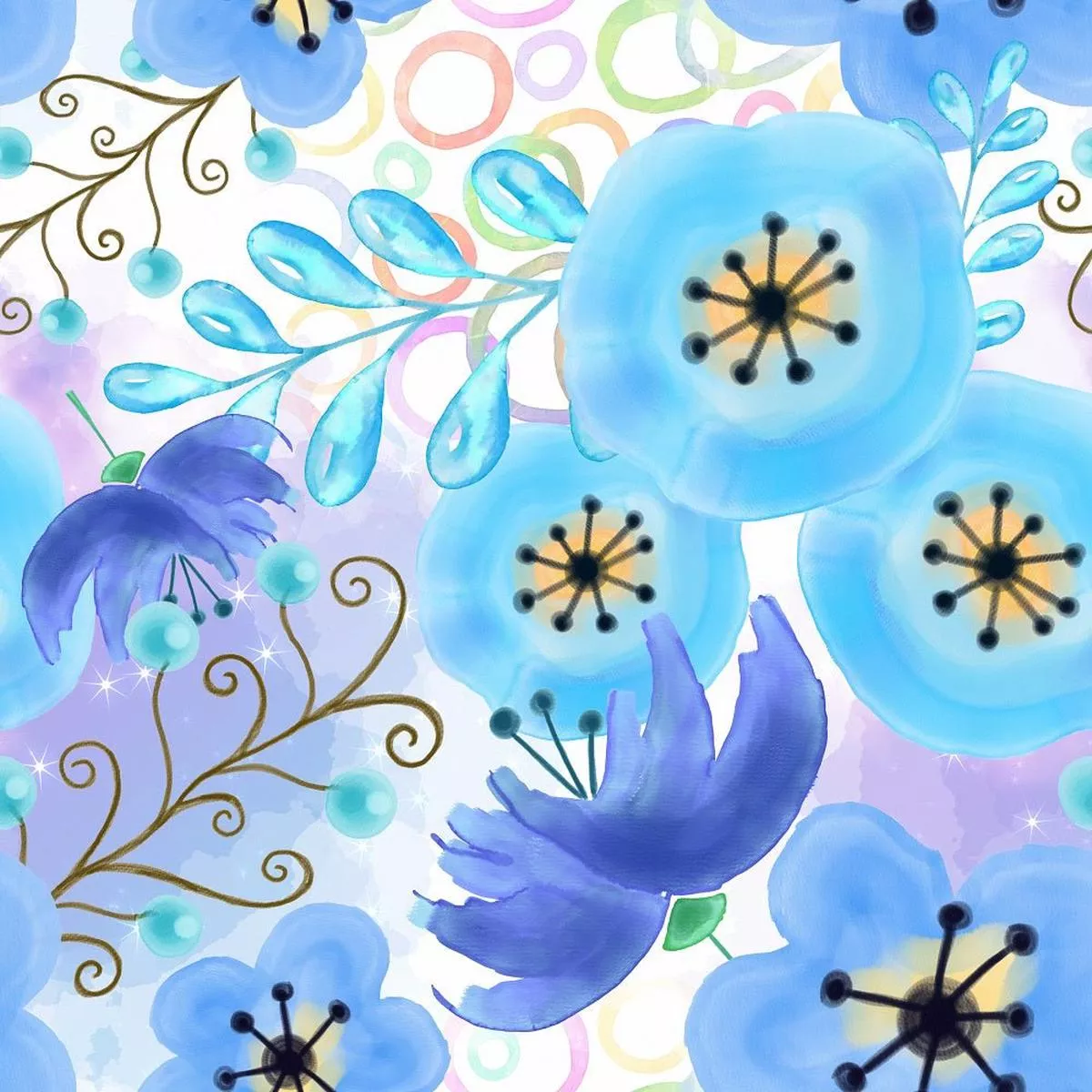 watercolor-mixed-floral-collage-10-fabric Watercolor Mixed Floral Collage #10 Fabric