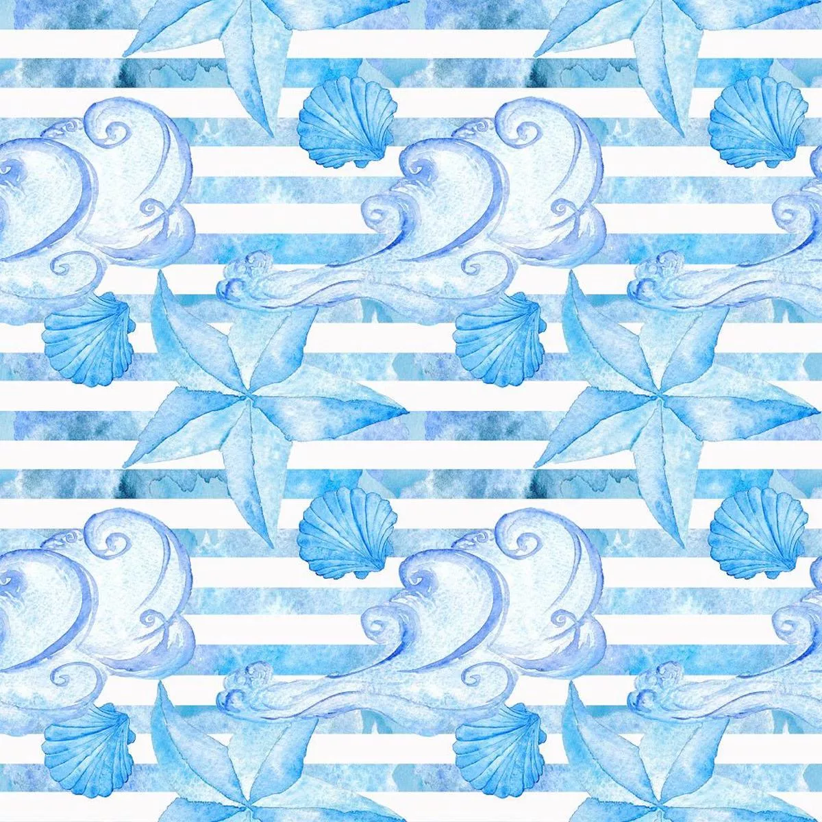 watercolor-nautical-elements-on-stripes-fabric Watercolor Nautical Elements on Stripes Fabric