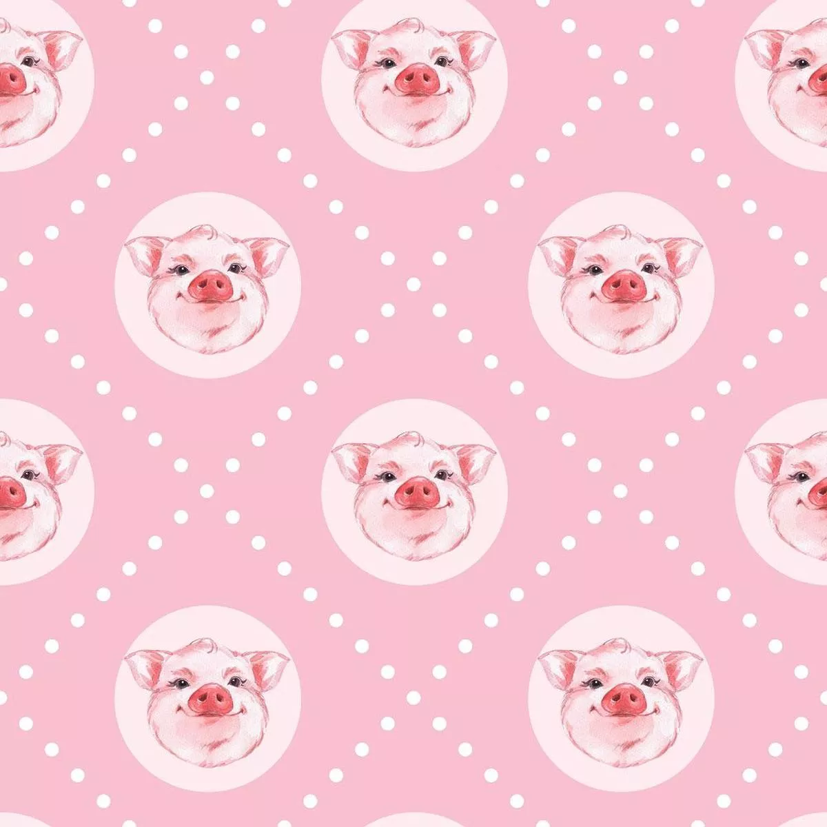 watercolor-pig-faces-on-diagonal-dots-fabric Watercolor Pig Faces on Diagonal Dots Fabric