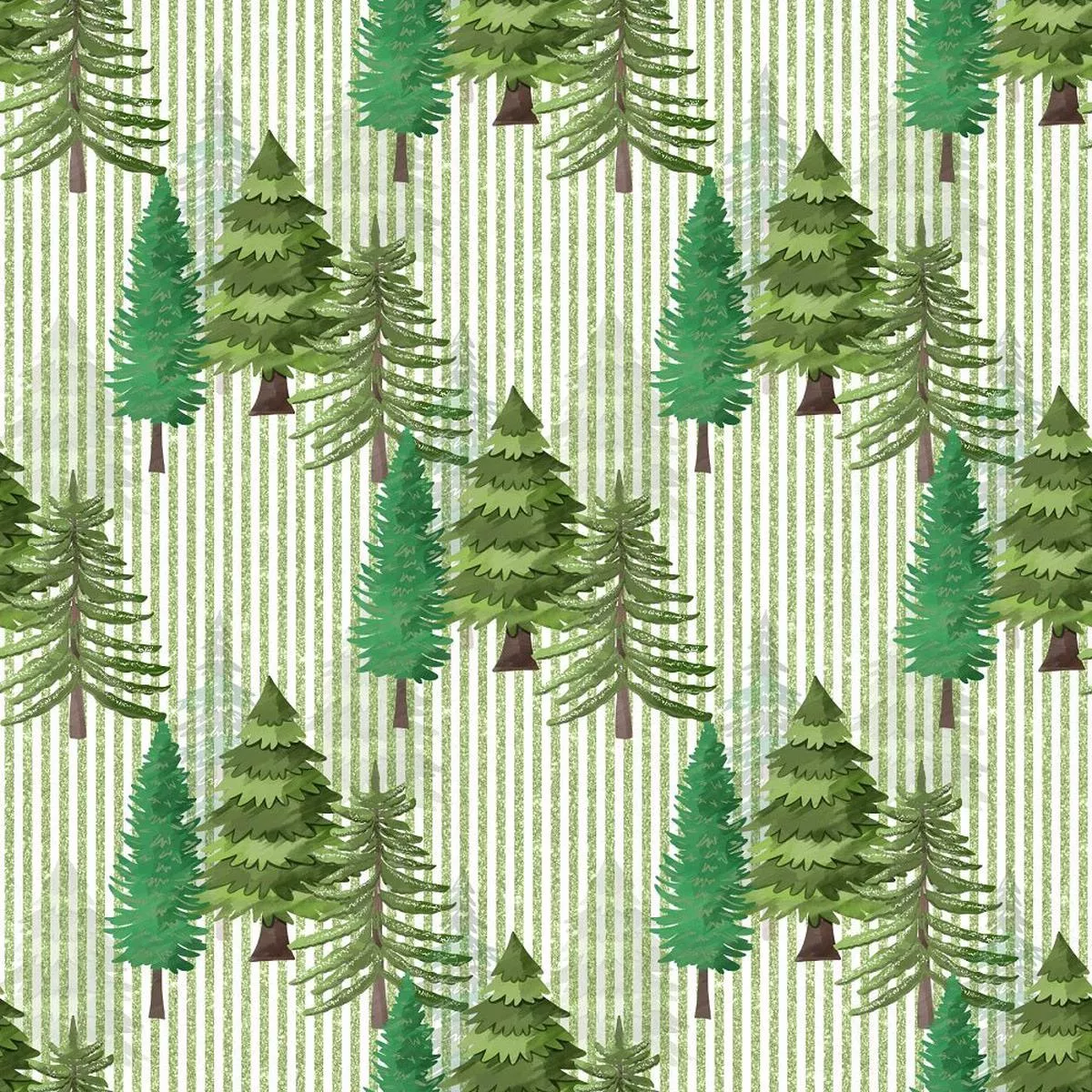 watercolor-pine-trees-on-stripes-fabric-white Watercolor Pine Trees on Stripes Fabric – White