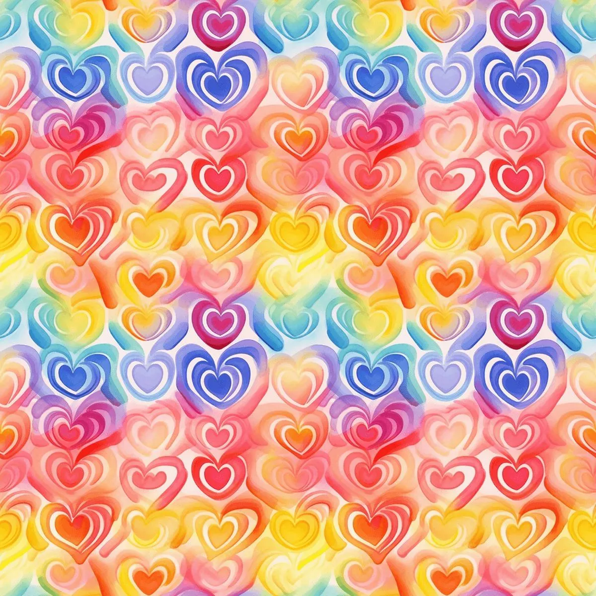 watercolor-rainbow-hearts-pattern-3-fabric Watercolor Rainbow Hearts Pattern #3 Fabric
