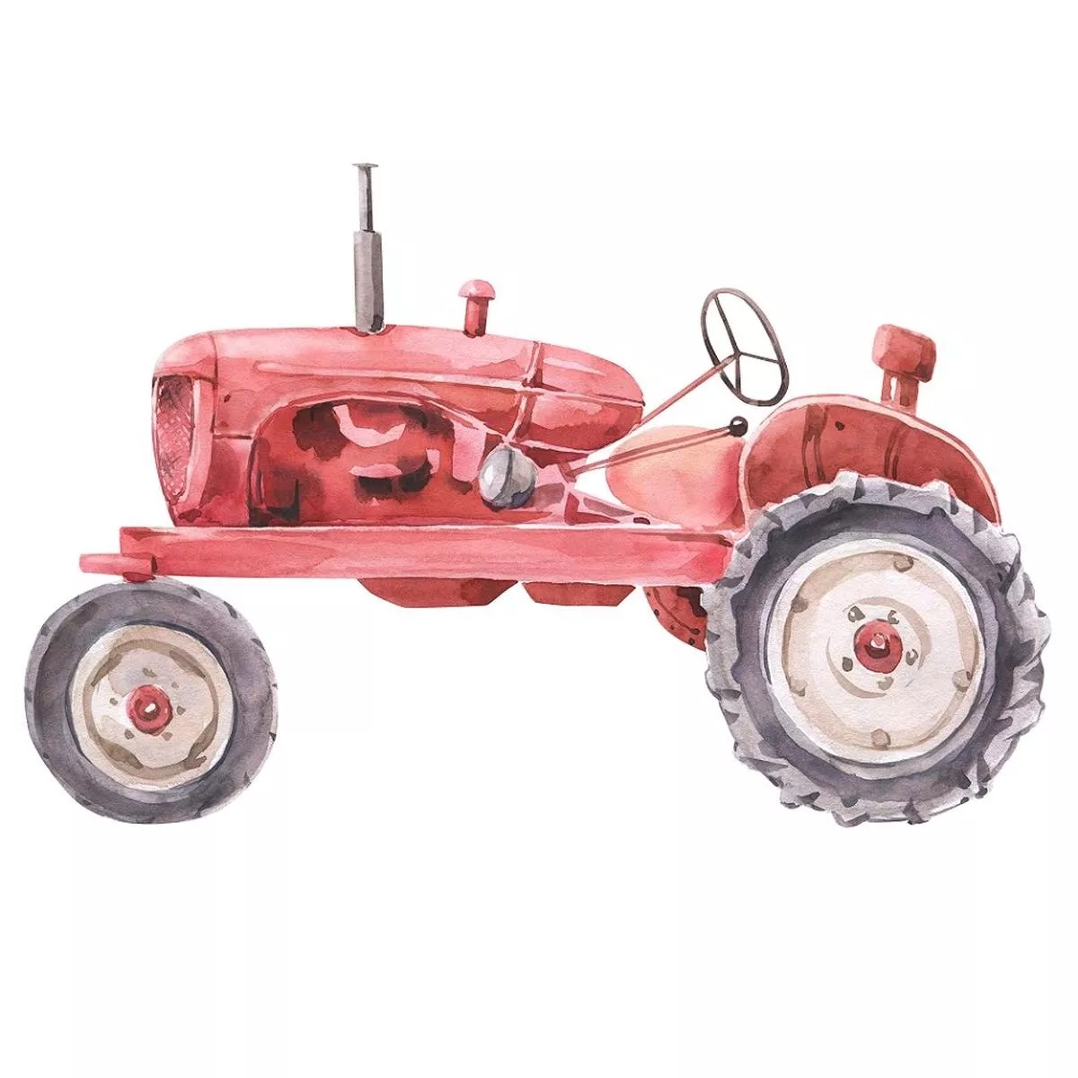 Watercolor Tractor Fabric Panel – Red