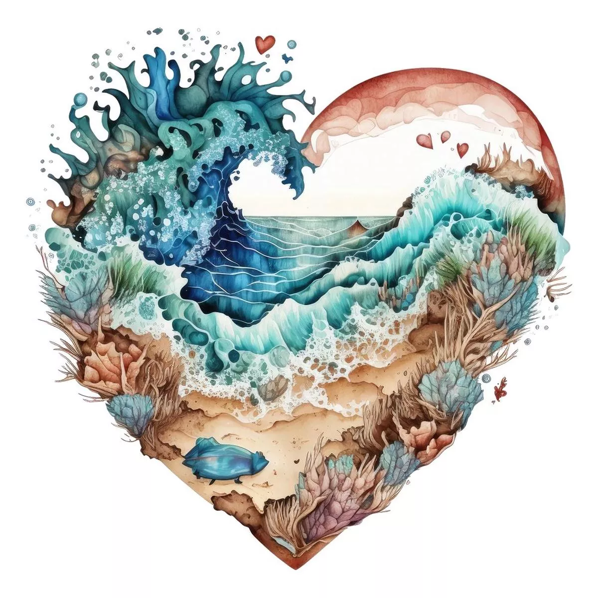 wavy-beach-heart-2-fabric-panel Wavy Beach Heart #2 Fabric Panel