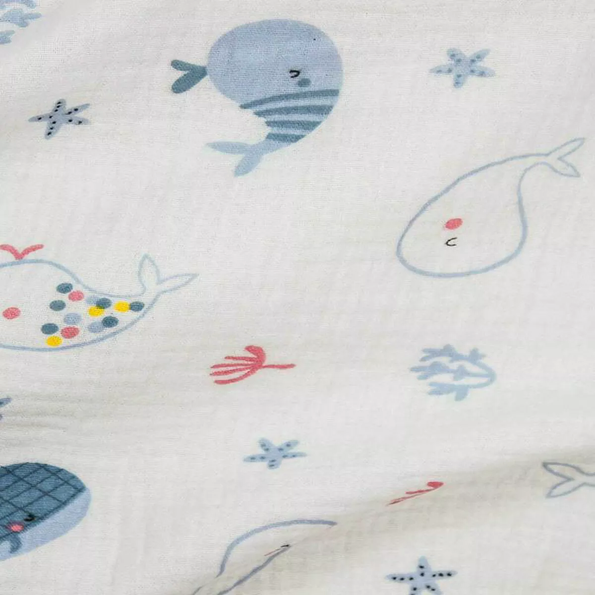 Whale Double Gauze White Blue