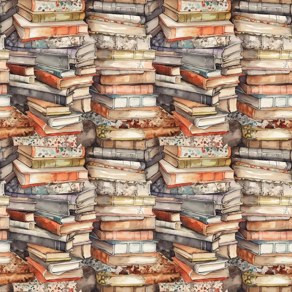 whimsical-messy-stacked-books-1-fabric Whimsical Messy Stacked Books #1 Fabric