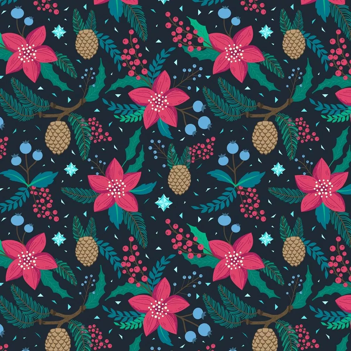 whimsical-poinsettia-fabric-multi Whimsical Poinsettia Fabric – Multi
