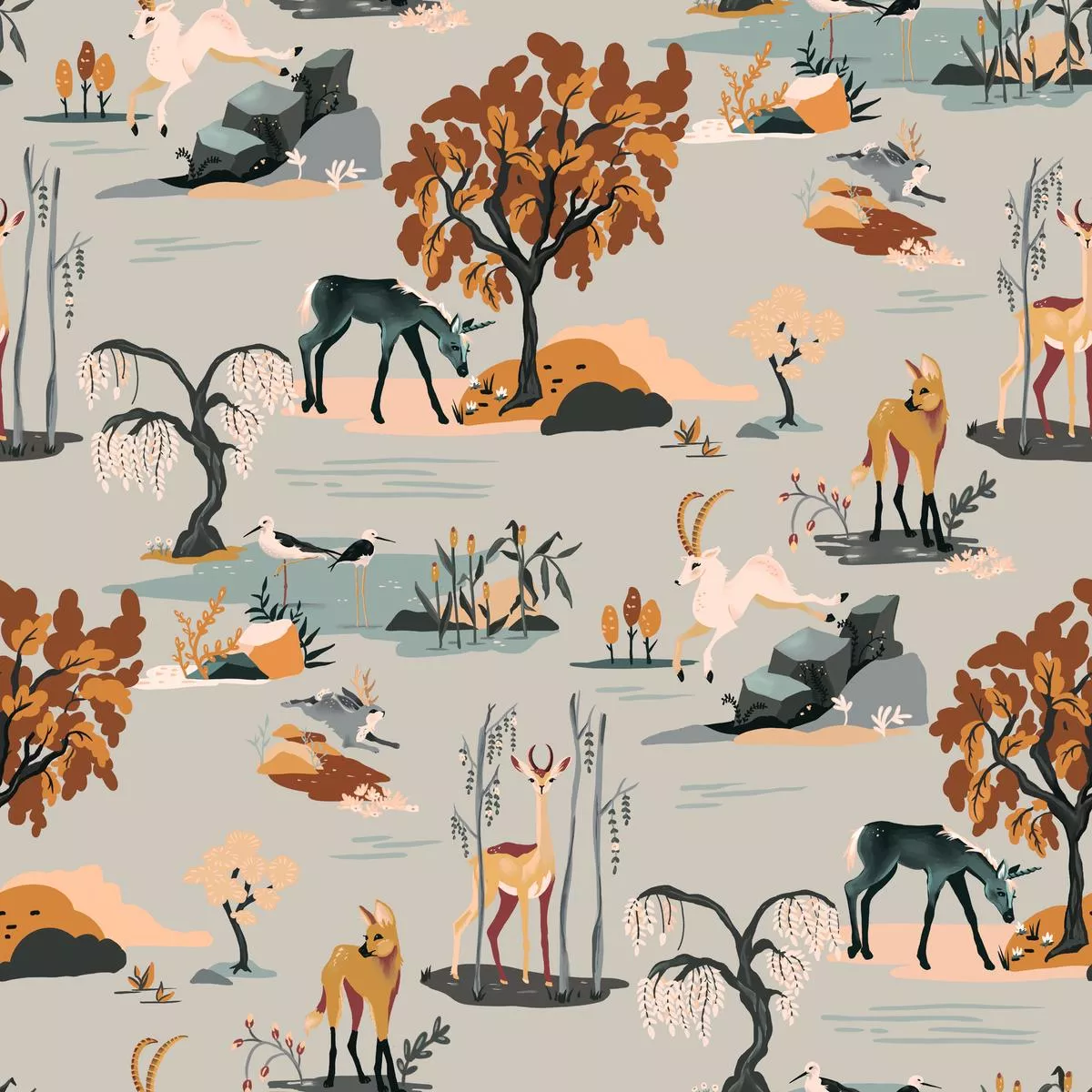 whiskey-ginger-animals-grey-fabric Whiskey Ginger Animals Grey Fabric