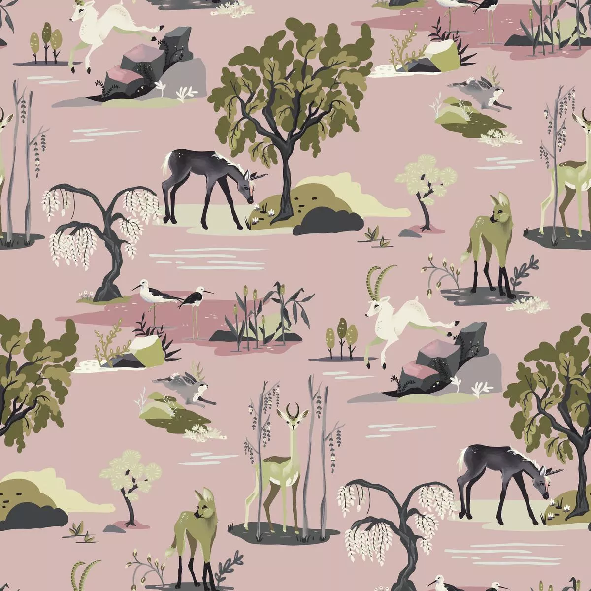 Whiskey Ginger Animals Pink Fabric