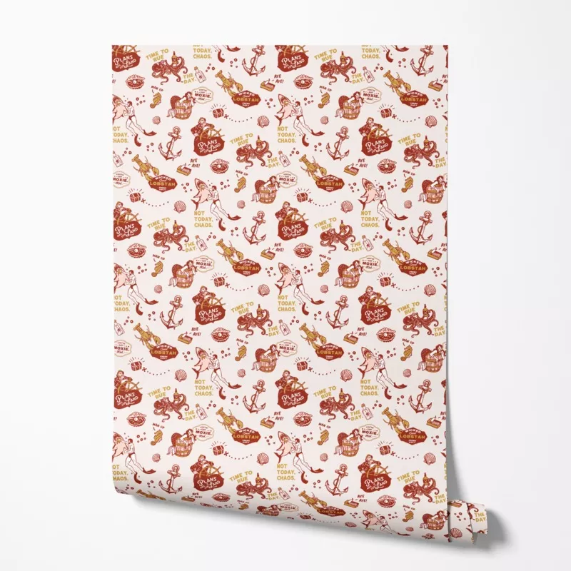 Whiskey Ginger Vintage Nautical Red Wallpaper