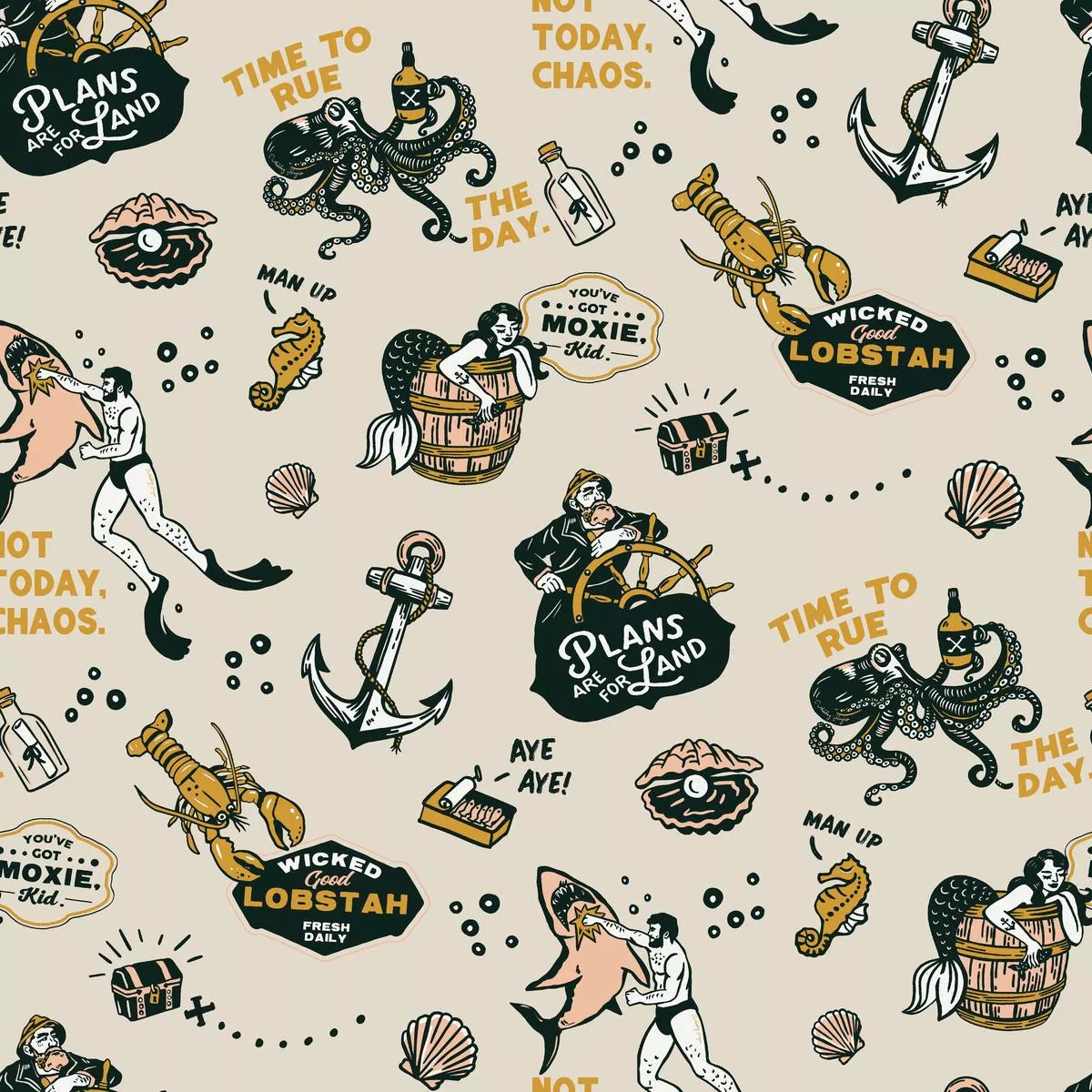 Whiskey Ginger Vintage Nautical Yellow Fabric