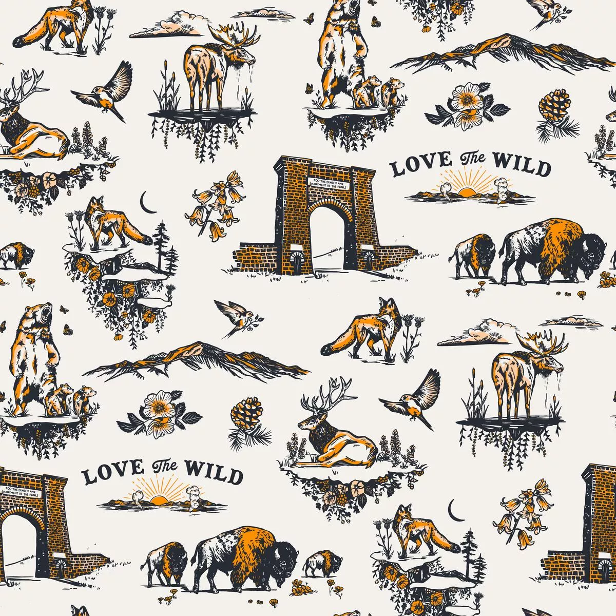 Whiskey Ginger Yellowstone Wildlife Rustic Fabric