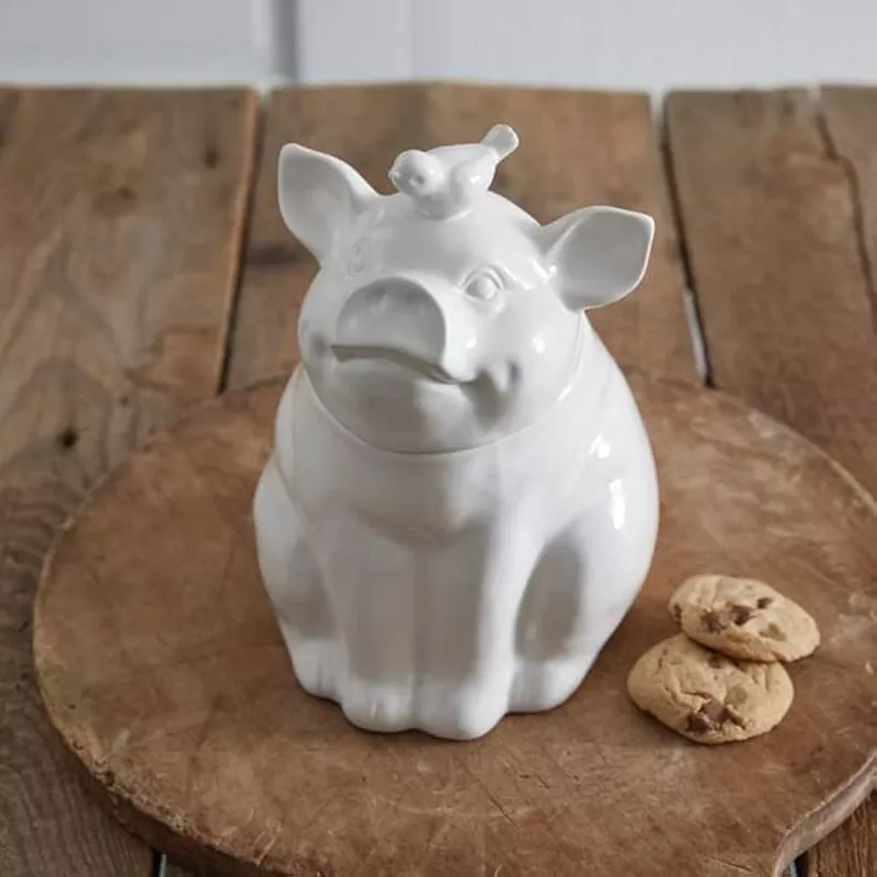 white-ceramic-piglet-cookie-jar White Ceramic Piglet Cookie Jar