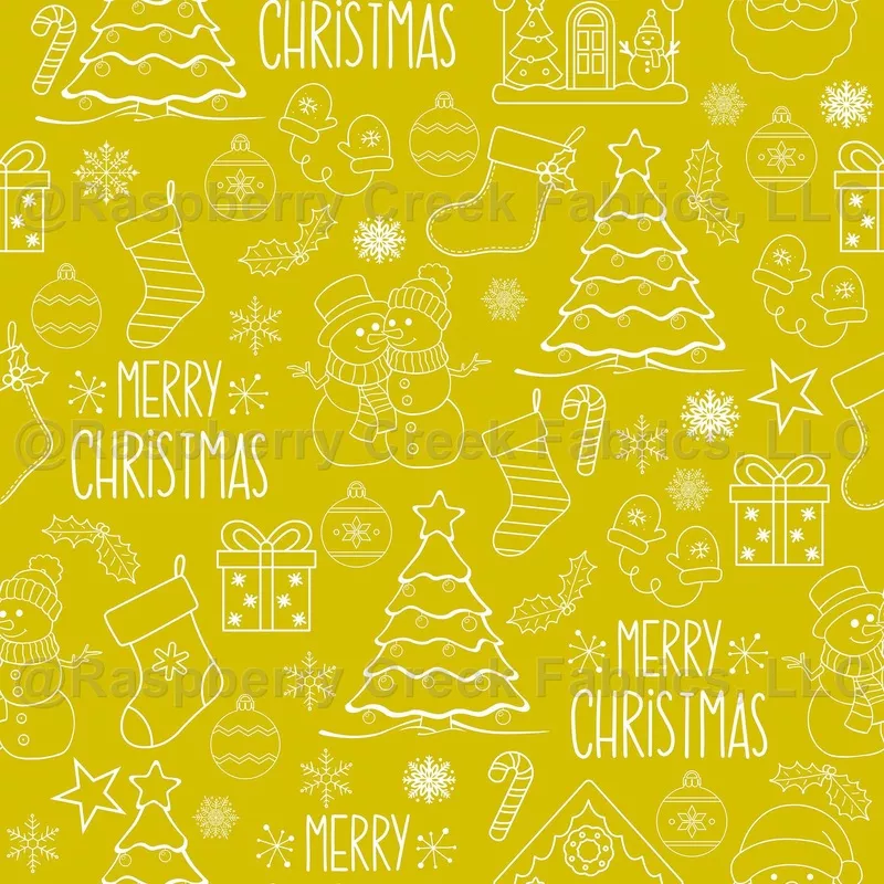 white-christmas-outlines-on-mustard-yellow-small White Christmas Outlines on Mustard Yellow – small