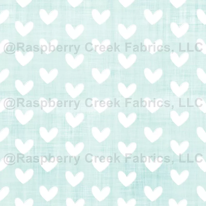 White Hearts on Pale Green Linen – small
