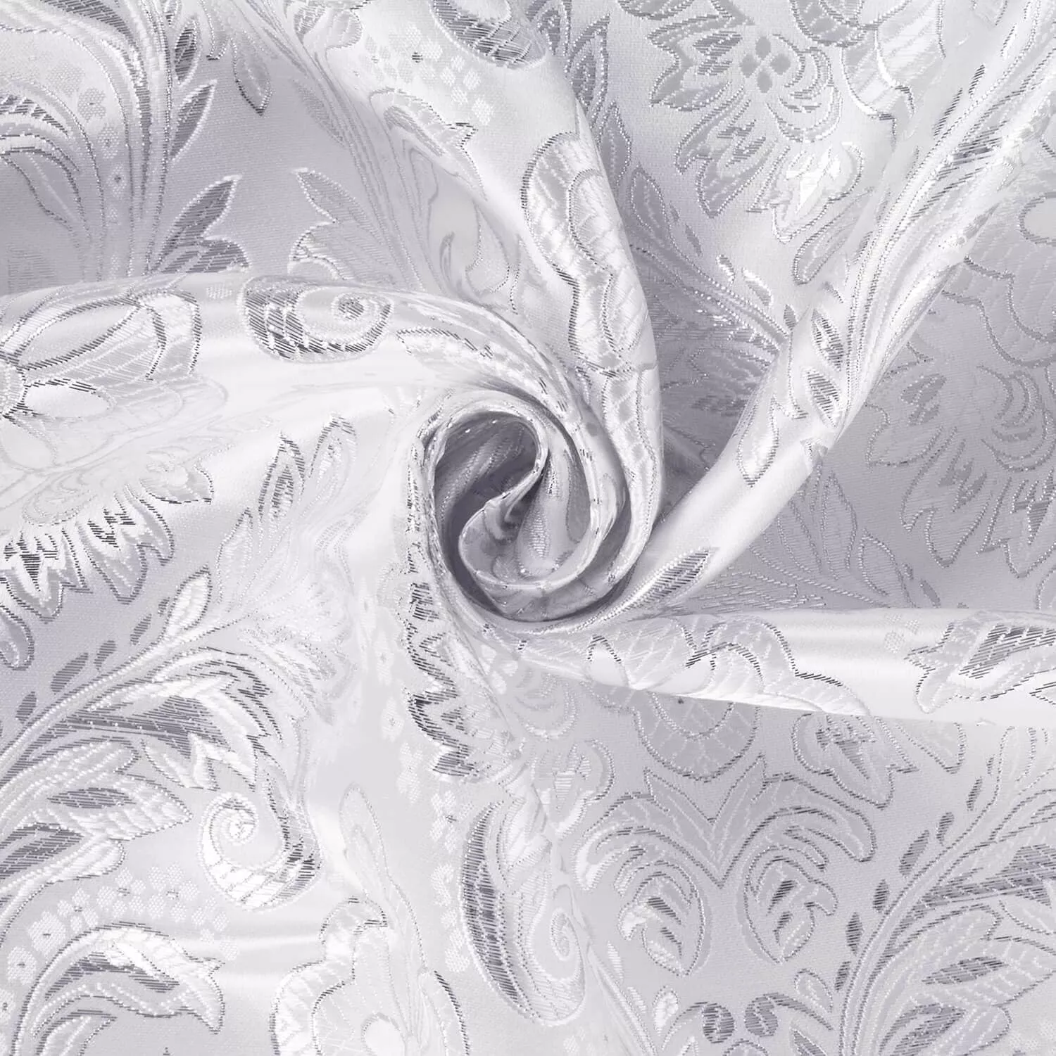 White Silver Floral Brocade Fabric | Elegant Damask