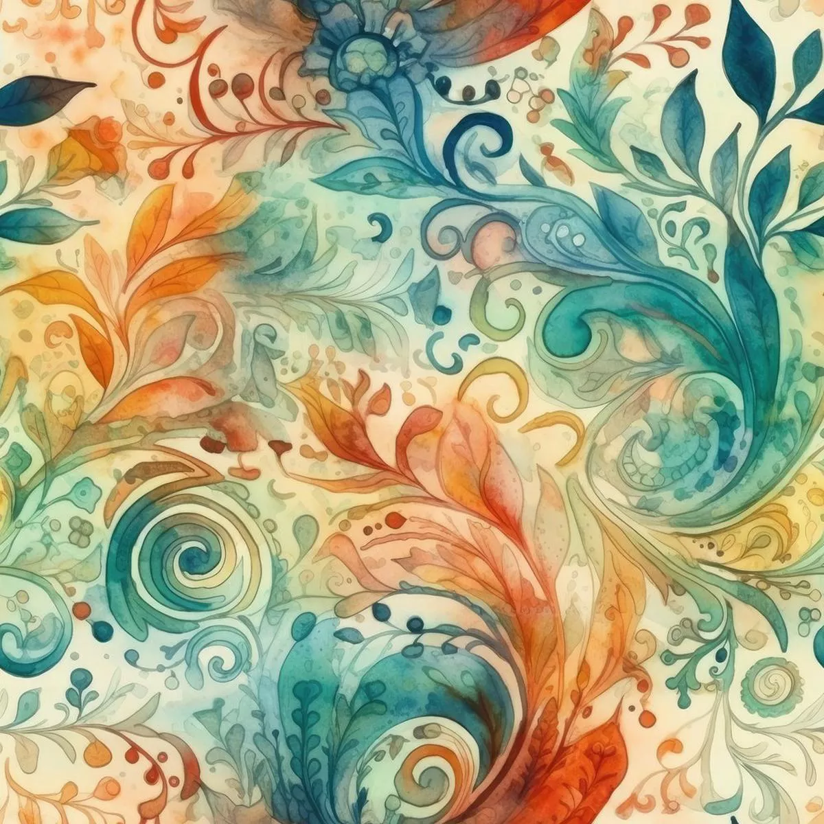 wild-watercolor-paisleys-pattern-8-fabric Wild Watercolor Paisleys Pattern #8 Fabric