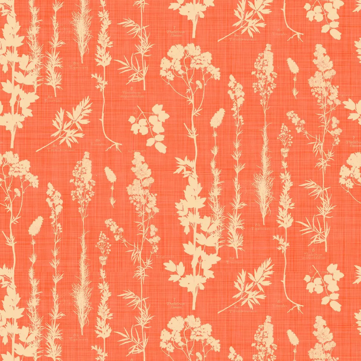 Wildflower Silhouettes on Orange Fabric