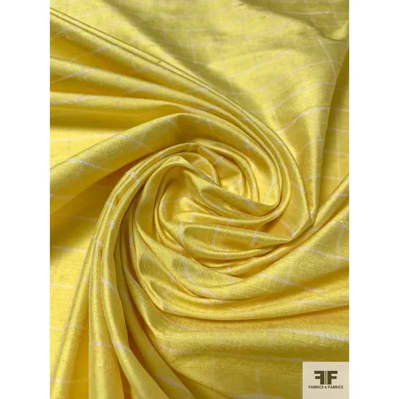 windowpane-yarn-dyed-silk-shantung-bright-yellow-off-white Windowpane Yarn-Dyed Silk Shantung – Bright Yellow / Off-White