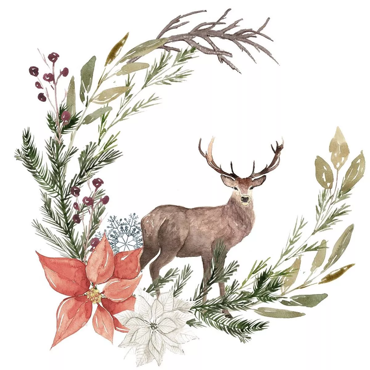 winter-dreams-deer-wreath-fabric-panel Winter Dreams Deer Wreath Fabric Panel