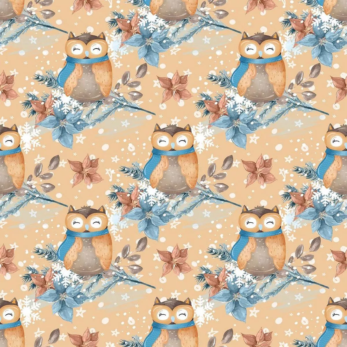 winter-owl-on-branch-fabric-brown Winter Owl on Branch Fabric – Brown