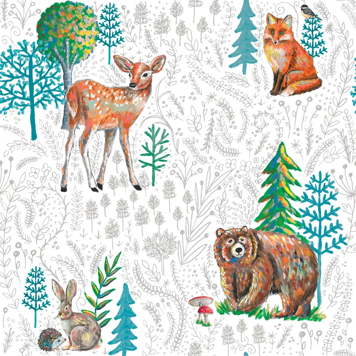 woodland-animals-forest-toile-fabric Woodland Animals Forest Toile Fabric