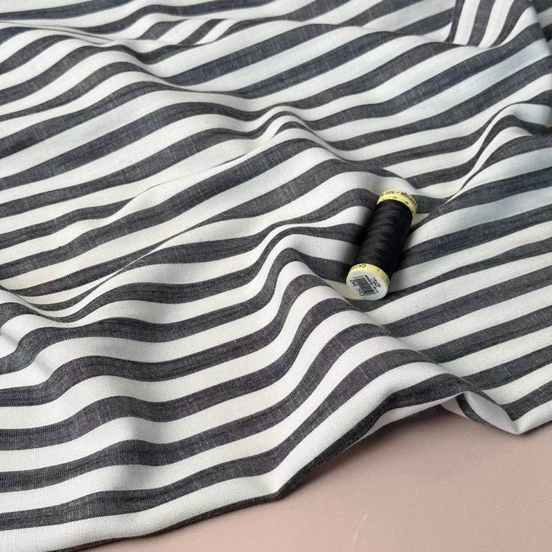 yarn-dyed-stripe-viscose-fabric-in-charcoal Yarn Dyed Stripe Viscose Fabric in Charcoal