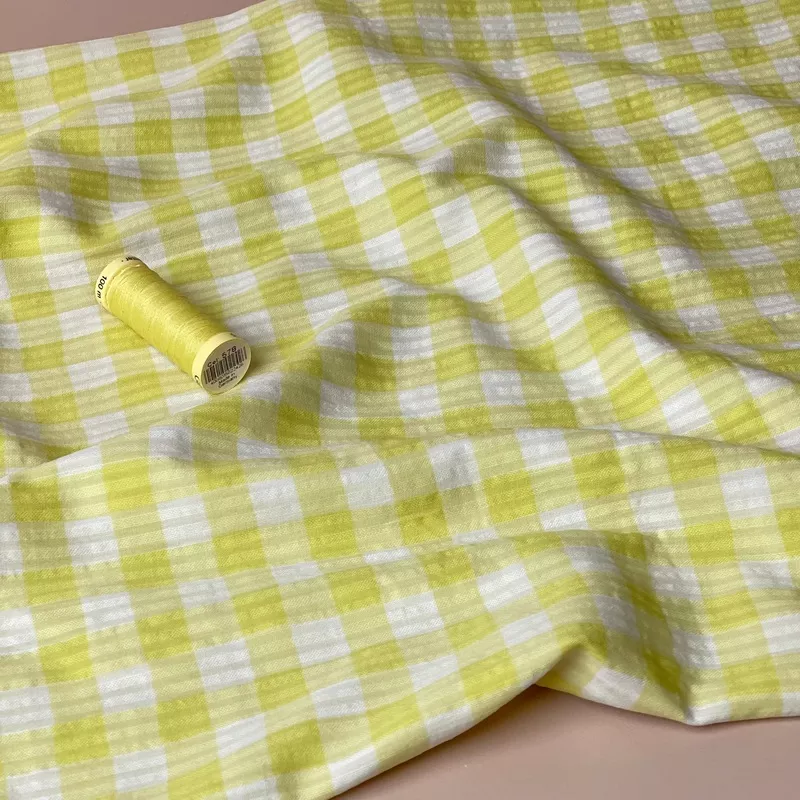yellow-gingham-cotton-seersucker-fabric Yellow Gingham Cotton Seersucker Fabric