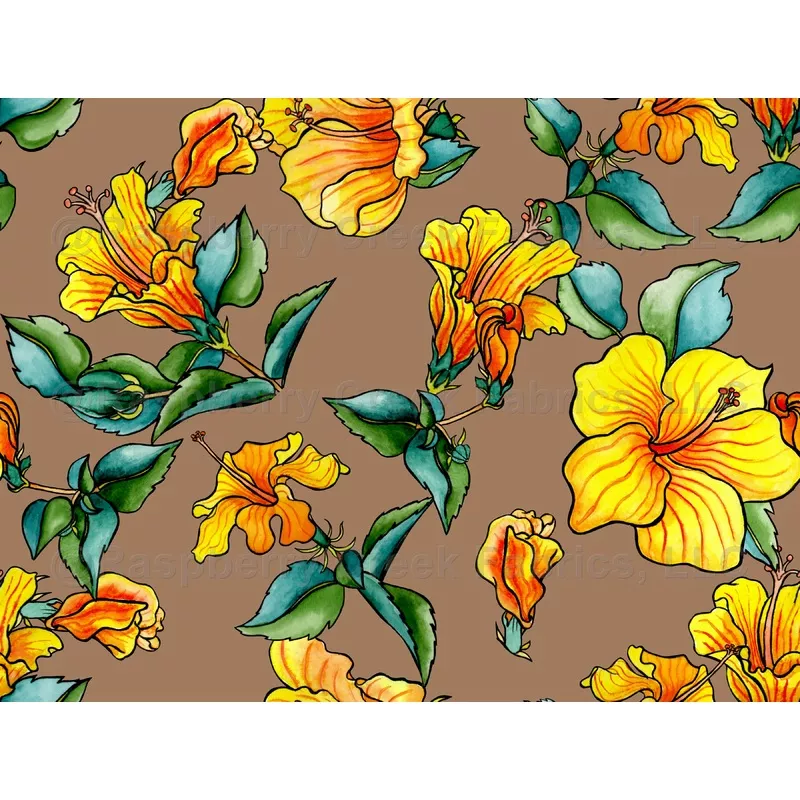 Yellow Hibiscus After Dark on Bronze, Japanese Ukiyo-e Inspired