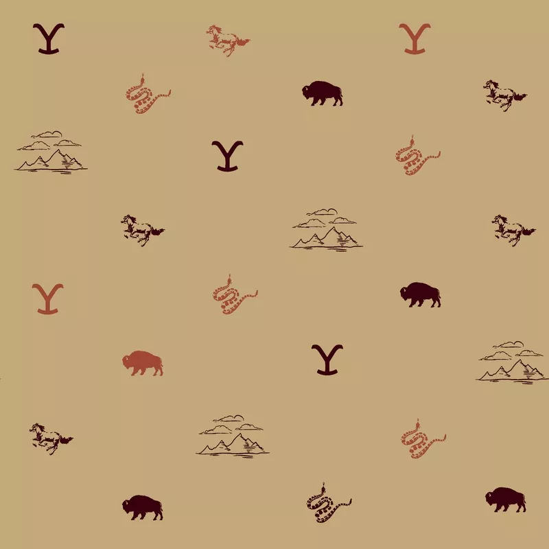 yellowstone-icons-on-tan-fabric Yellowstone Icons on Tan Fabric