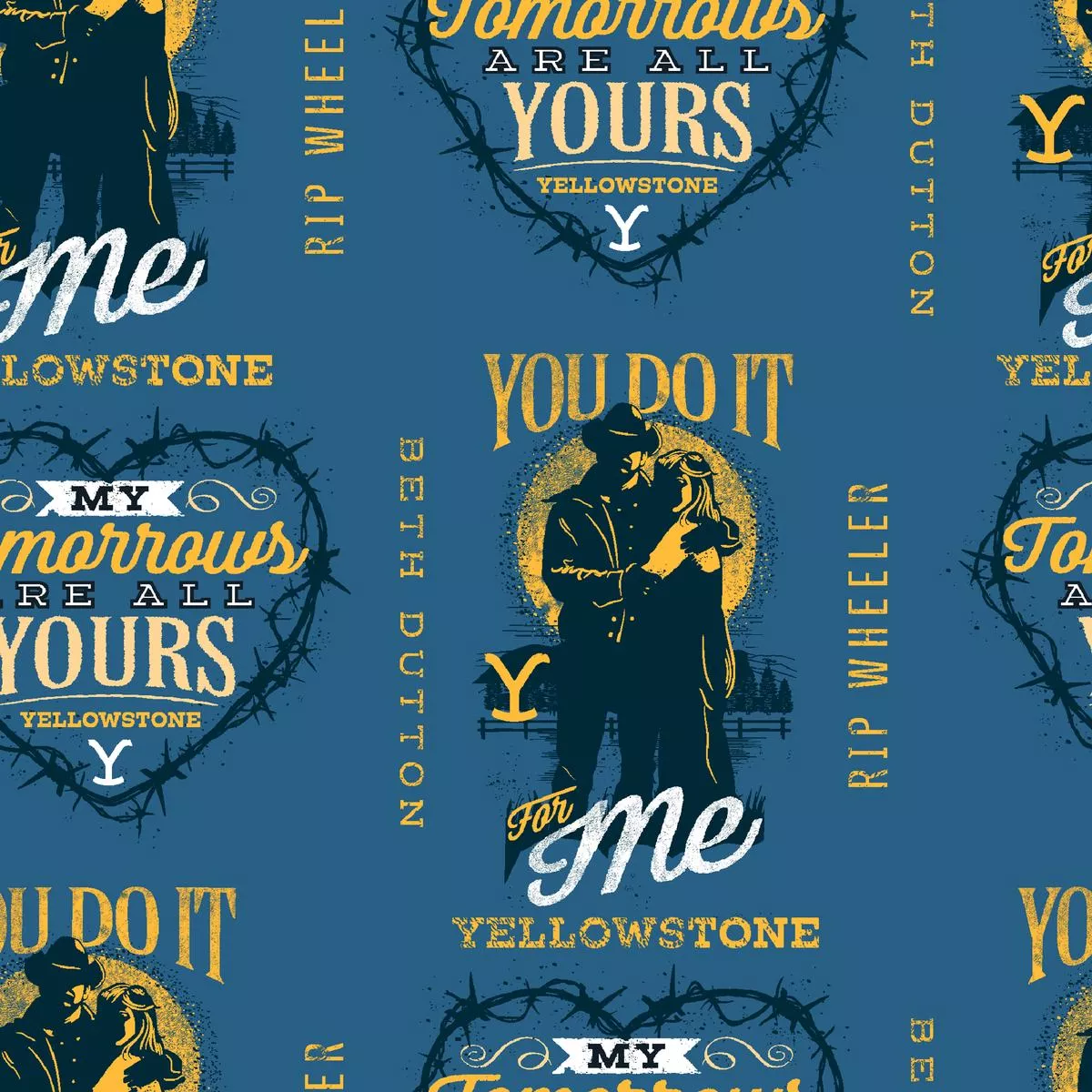 yellowstone-you-do-it-me-beth-rip-on-denim-blue-fabric Yellowstone You Do It For Me Beth & Rip on Denim Blue Fabric